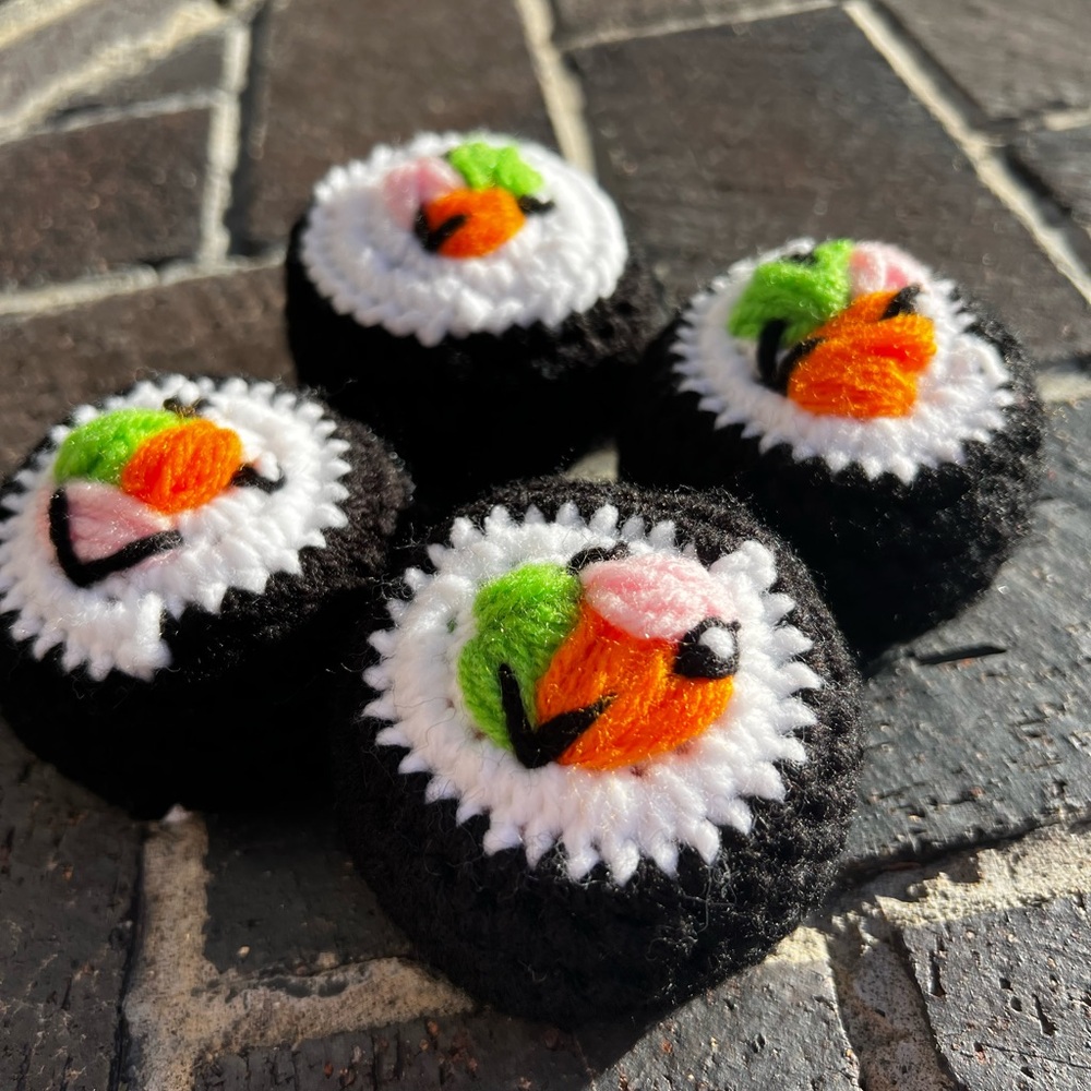Hand Crocheted Set of 4 Happy Little Sushi Rolls Plushies! - Picture 8 of 15